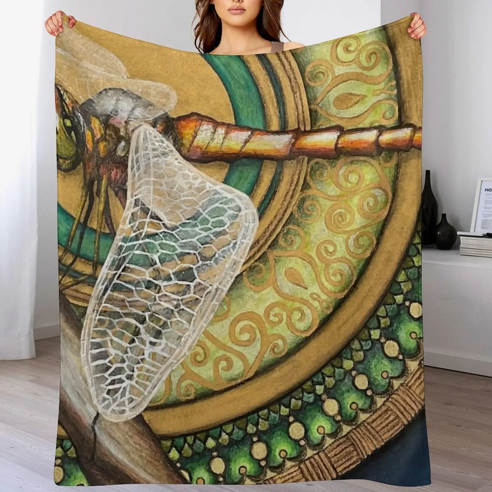 

Dragonfly in front of mandala Throw Blanket Bed Fashionable Designers Luxury Designer Fashion Sofas Blankets
