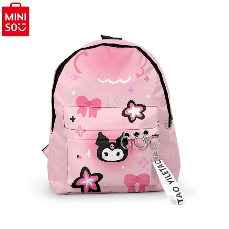 MINISO-mochila de nailon con estampado 3D de Hello Kitty Kuromi, mochila de almacenamiento ligera de gran capacidad, alta calidad, novedad de 2024