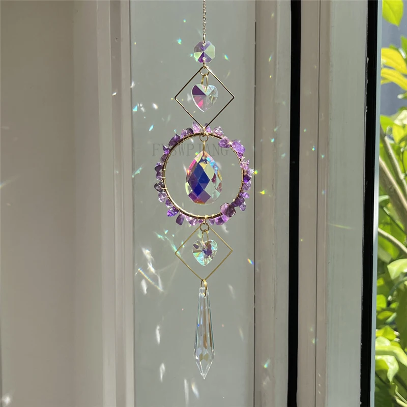 5PCS Diamond Pendant Sun Catcher Home Decoration Light and Shadow Wind Chime Pendant Natural Gravel Crystal Sun Catcher