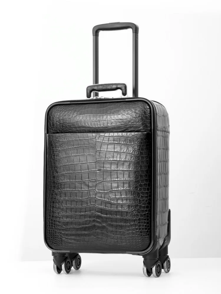 Customize High Quality Crocodile Leather Suitcase Male Business Casual Work Large Capacity Black Genuine Leather Travel Box Bag