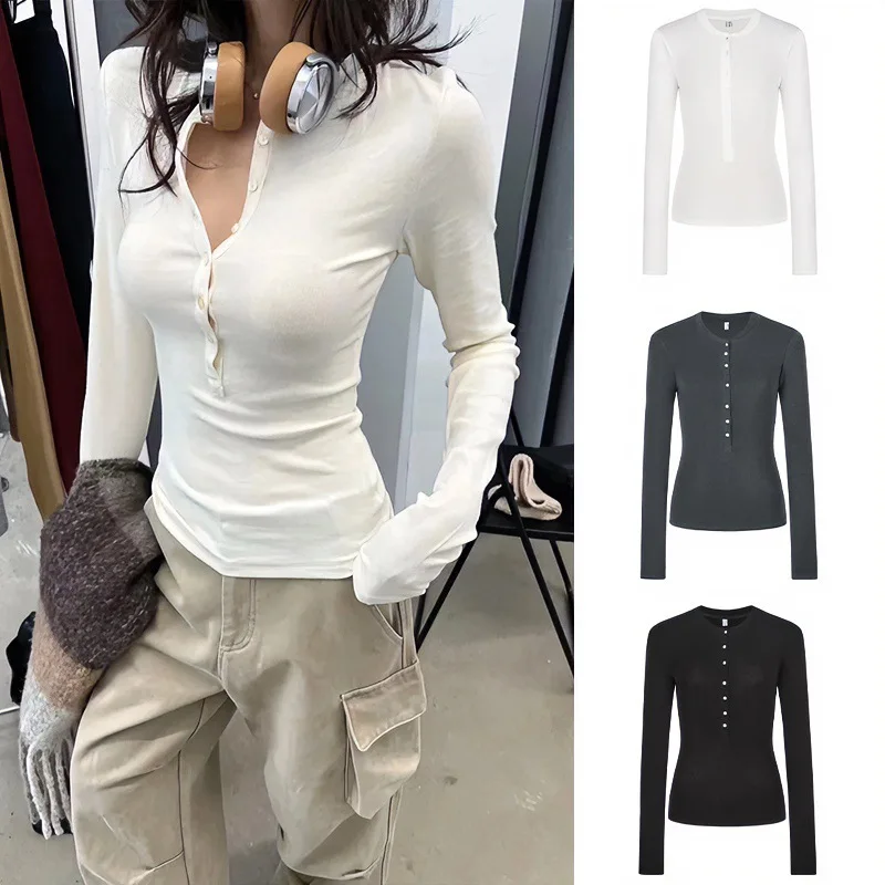 

Women Long Sleeve T-shirt 2025 Autumn Winter Women's Slim Fit Tee Slimming Long Sleeve Base Layer