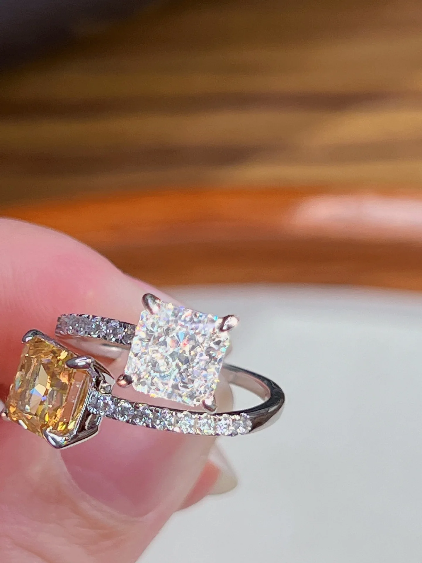 S925 Silver Exploding Women's Jewelry Ring High Carbon Diamond 7 * 7 Open Ring Women's Fashion Simple