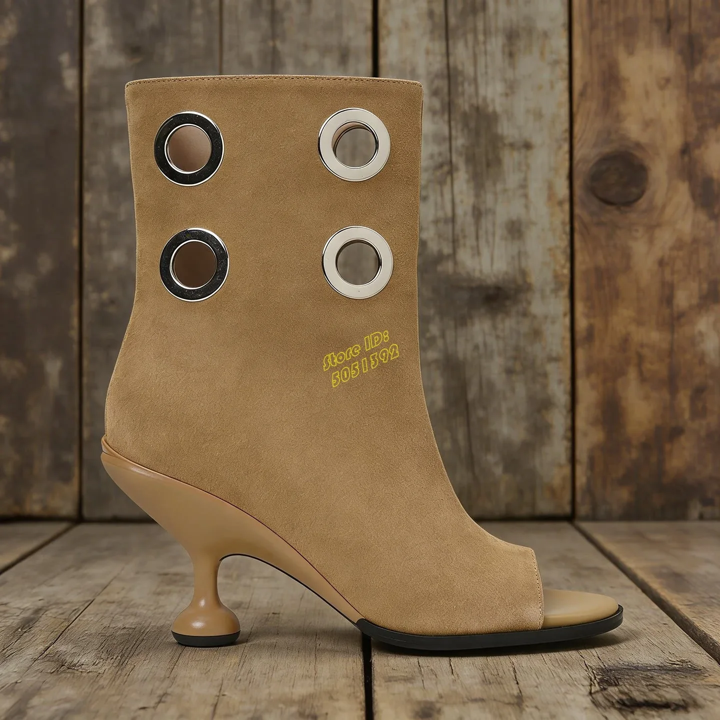 Strange Style Holes Decor Ankle Booties Open Toe Zipper Brown Black Suede Runway 2026 Summer Spring Women Dress Shoes Handmade