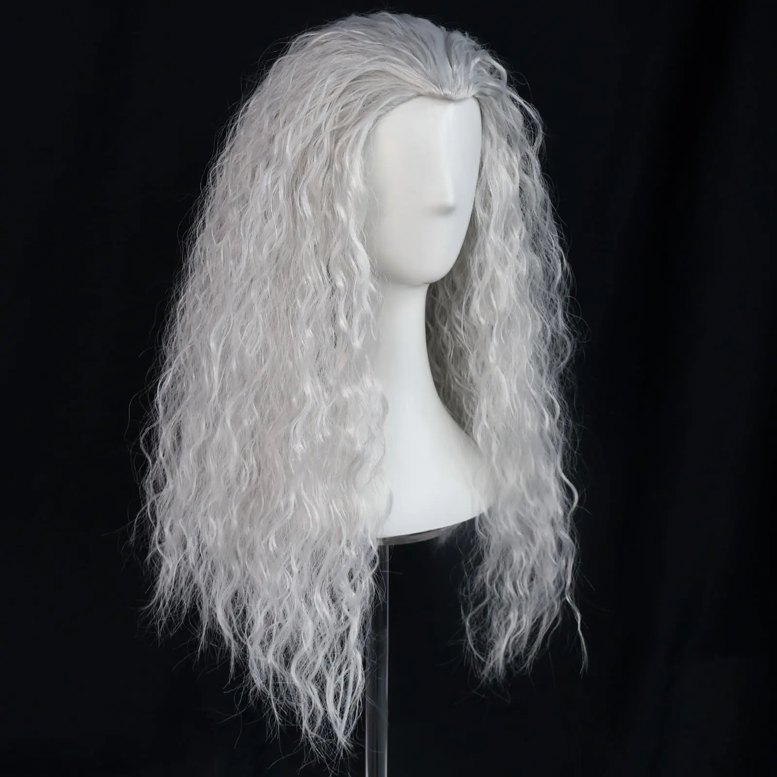 شعر مستعار طويل مجعد منفوش على شكل ذرة ساحرة بيضاء، شعر مستعار معزز للوجه، تصميم شعر مستعار معالج كوسبلاي أنيمي، أوروبي وأمريكي