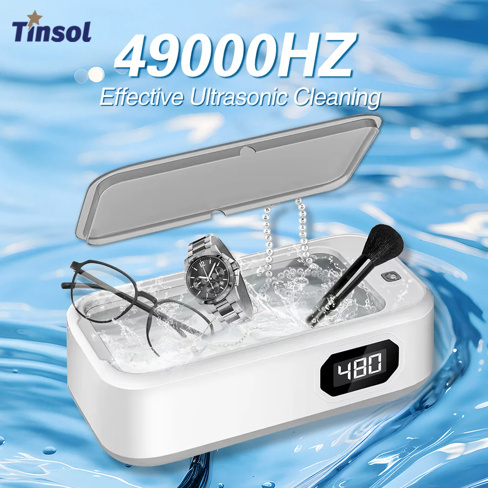TINSOL 48KHZ High-Frequency Vibration Ultrasonic Cleaner 360° All-Around Cleaning for Jewelry/Glasses/Cosmetic Tools