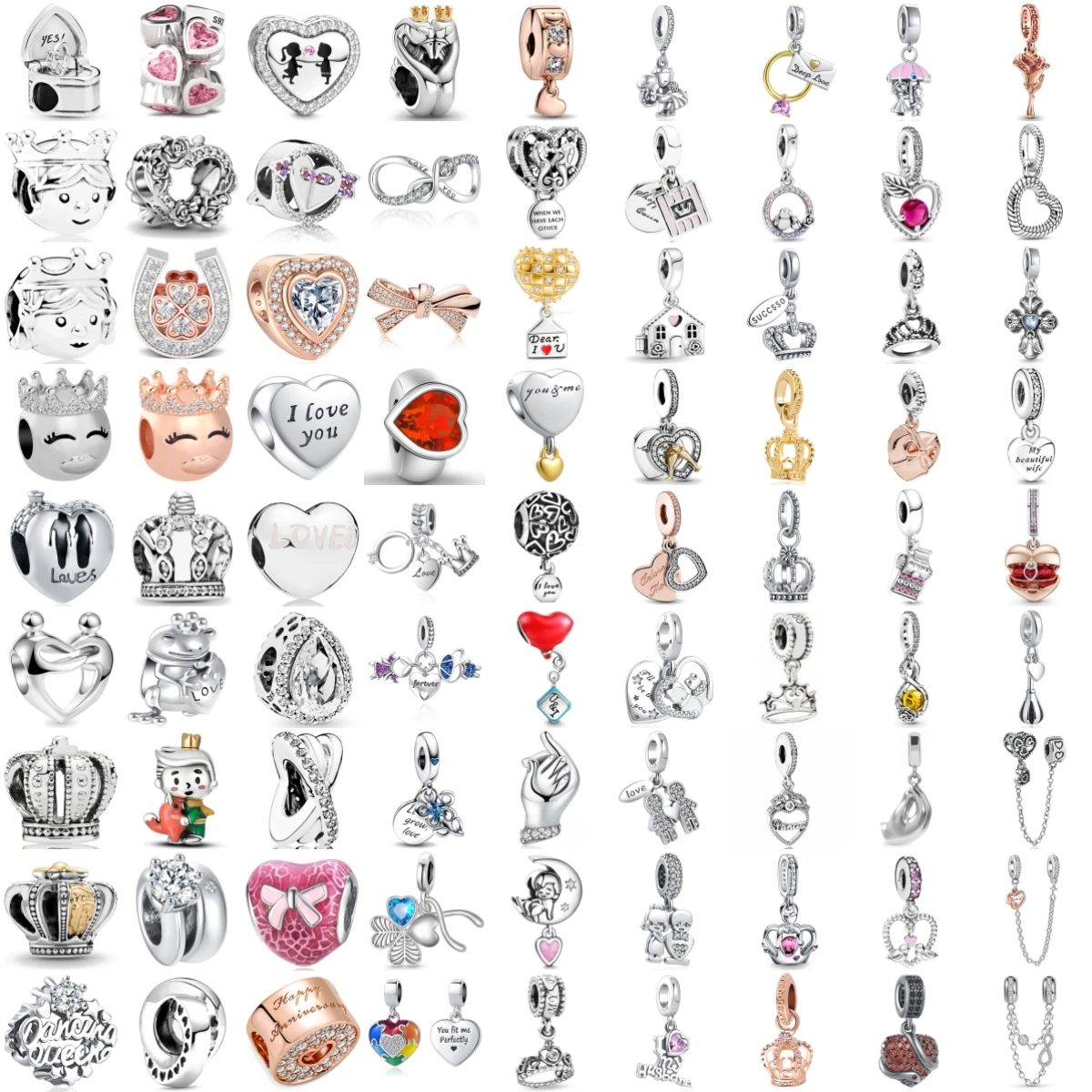 

Бусины-шармы из стерлингового серебра 925 пробы, серия ко Дню святого Валентина: Корона, Бант, Домик, Маленький принц, подходят для оригинальных браслетов, DIY украшения