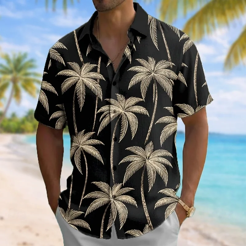 

Coconut Tree Pattern Hawaiian Shirt For Men Colorful 3D Printed Short Sleeves Summer Street Blouse Surf Beachwear Aloha Shirts