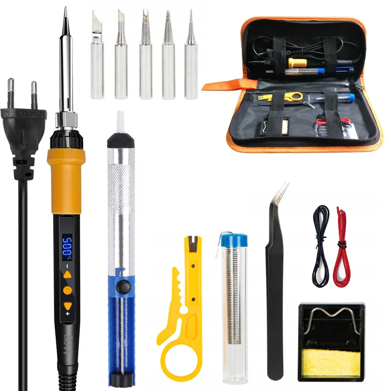 Zestaw lutowniczy EU 908D, 14 elementów, narzędzia do spawania i konserwacji, 180-500 ℃   Regulowana temperatura 80W Opakowanie narzędzi gospodarstwa domowego