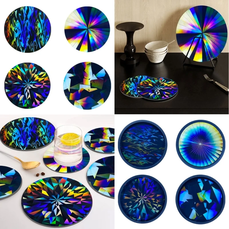 Holographic Coaster Molds for Epoxy Resin DIY Light and Shadow Christmas Snowflake Cup Mat Silicone Mold Storage Tray