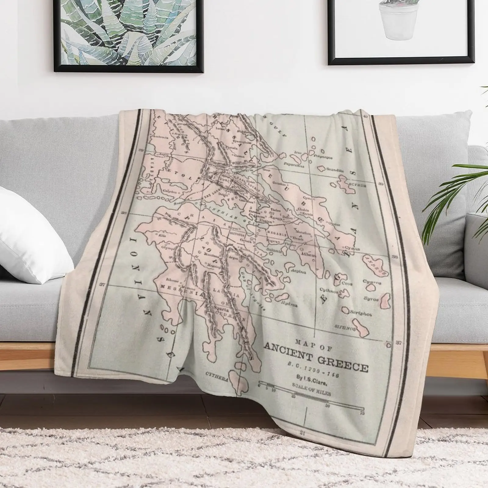 Ancient Greece Map (1901) Throw Blanket Soft Solid Color Blanket for Couch Bed