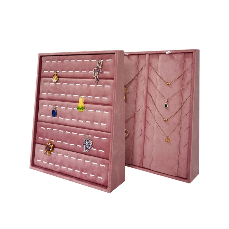Vertical Velvet Jewelry Display Stand - Large Adjustable Earring Necklace Ring Organizer for Shop Home Vanity Counter