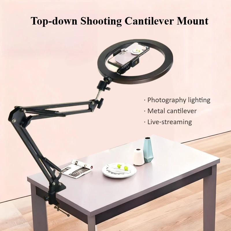

New Live Streaming Stand Mobile Phone Holder Overhead Shot Cantilever Stand No Shaking 360 Rotate Taking Photos with Fill Light