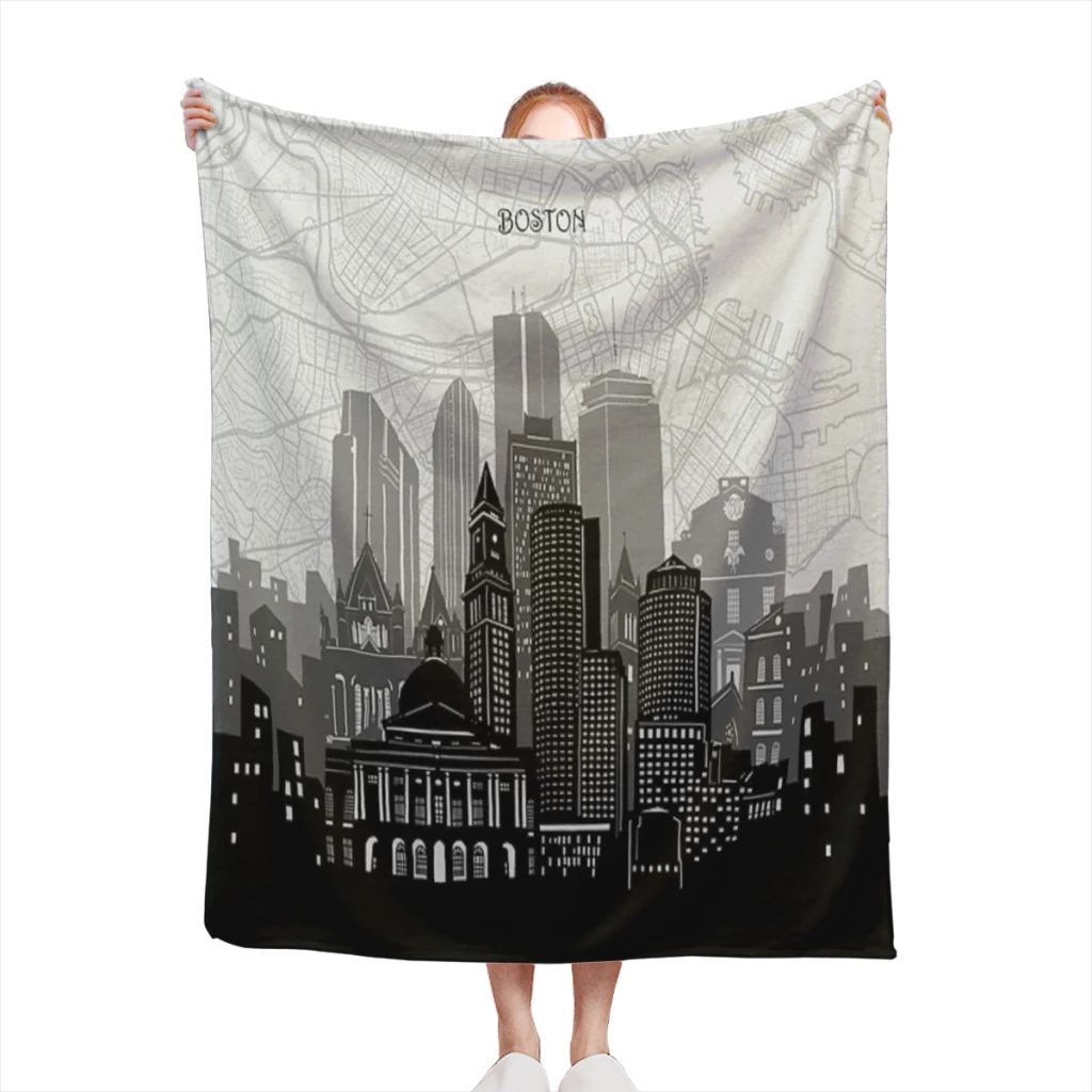 

boston skyline Comfortable Flanne Blanket Fluffy Soft Bedroom Decor Sofa Blankets Comforter Home and Decoration