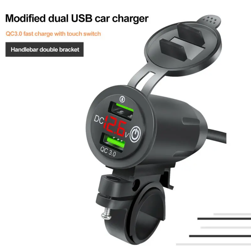 Motorcycle Dual USB Charger 65 / 5,000 Translation Results Fast Motorcycle Mobile Phone Charger With Switch Voltmeter Bracket