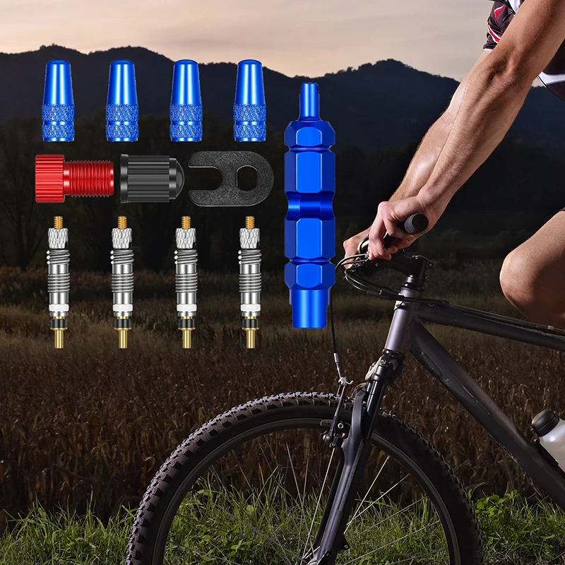 Bicycle Presta Tubeless Valve Stem Kit Aluminum Alloy Presta Valve Stem Caps and Valve Core Remover Presta Bicycle Accessories