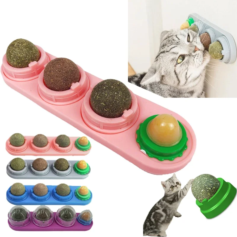 Nutrition Cat Catnip Ball Natural Healthy Cat Mint Wall Stick-on Ball Treats Promote Digestion Cat Grass Lick Snacks Kitten Pet