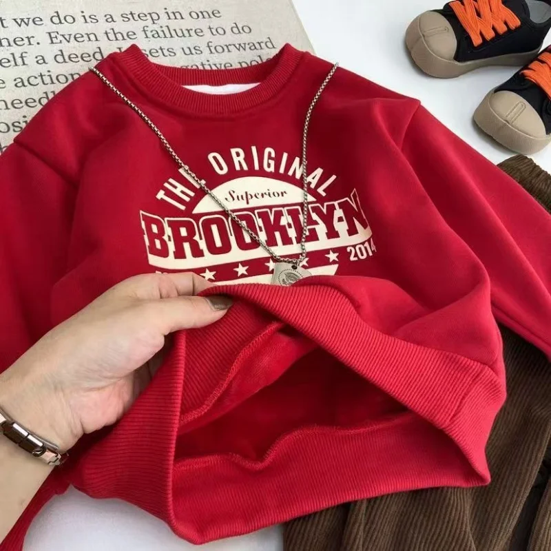 봄 솔리드 운동복 아동 의류 2025 새로운 가을 패션 느슨한 캐주얼 풀오버 어린이 긴 소매 면화 Tracksuits 2-8 Y