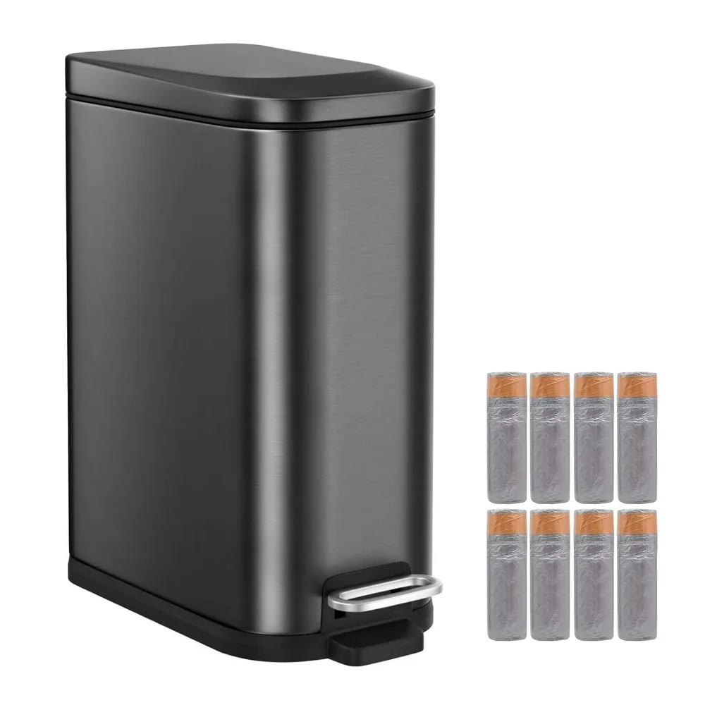 

4 Gallon Black Bathroom Trash Can with Soft Close Lid,Rectangular Garbage Can with Foot Pedal for Bathroom,Kitchen,Bedroom(with