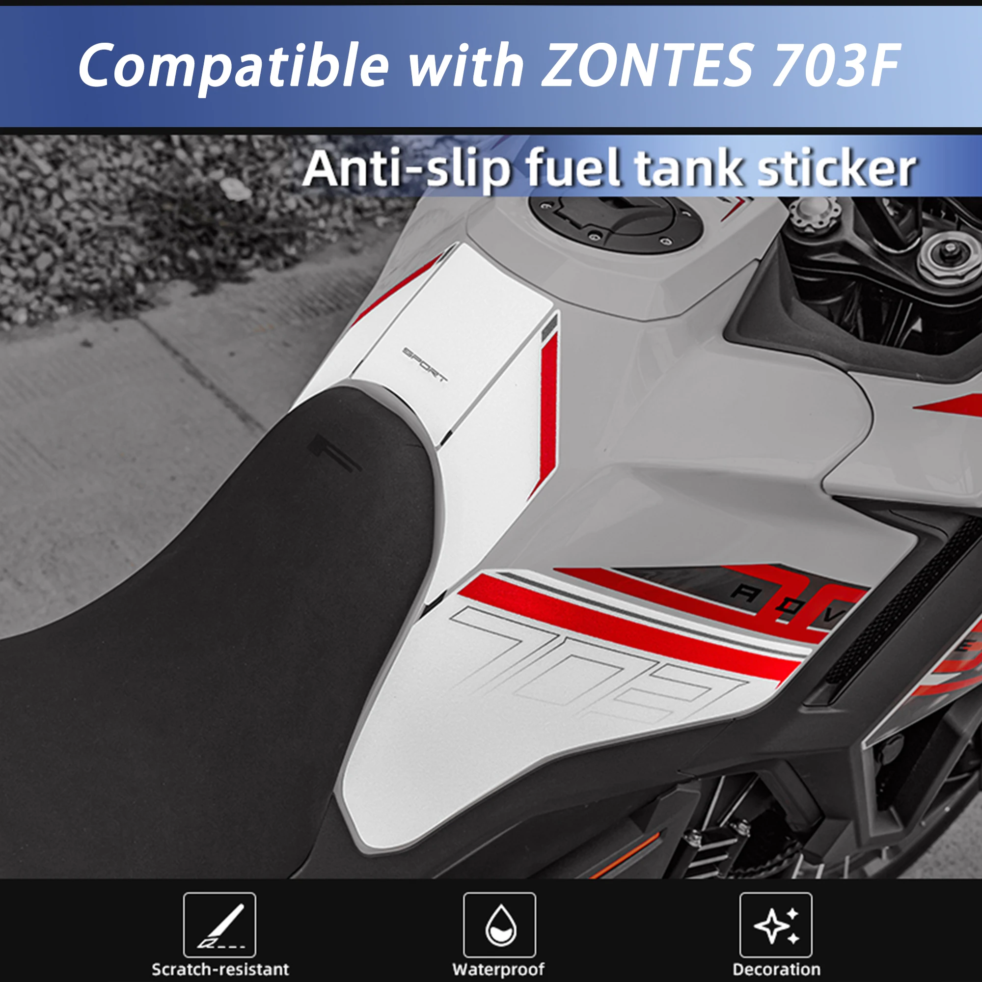 Motorcycle Anti-slip Fuel Tank Pad Compatible with Zontes 703F 2024-2026 Thickened Resistant Tank Sticker Decal Accessories
