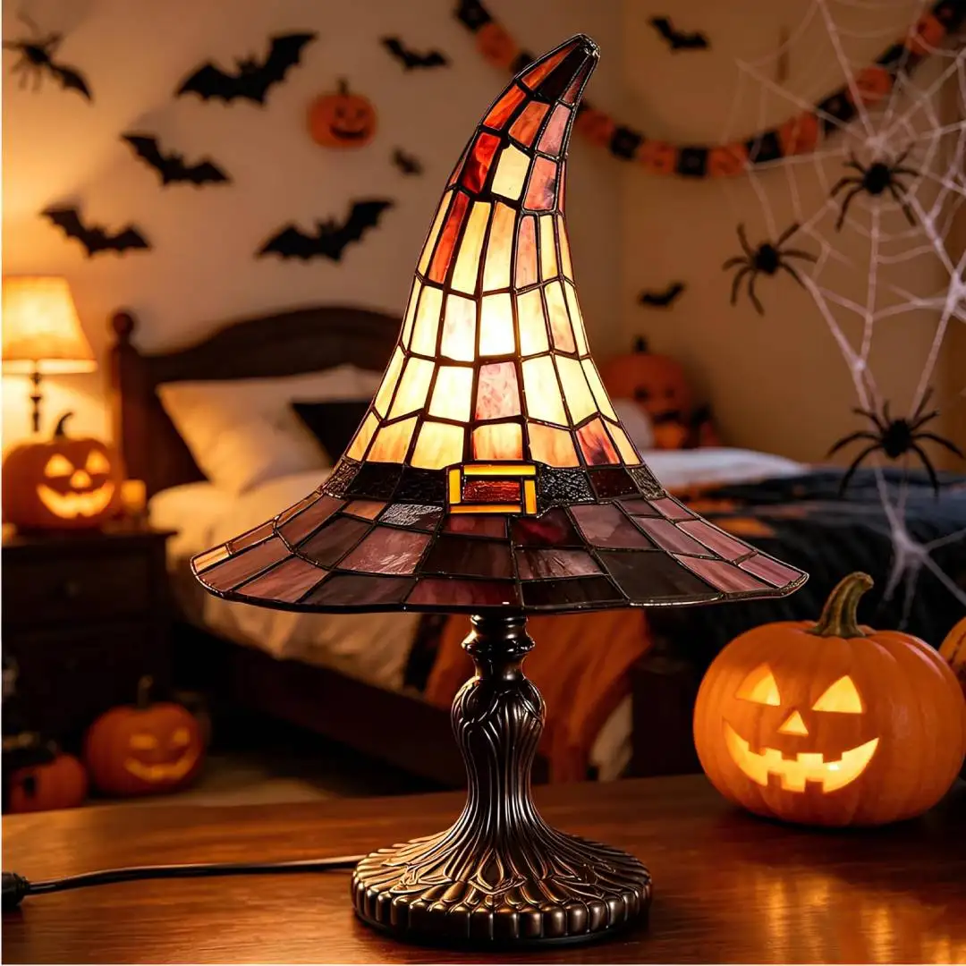Resin Handcrafted Retro Witch Lamp USB Powered Gothic Wizard Hats Night Light for Home Office Dormitory Bar Decorate