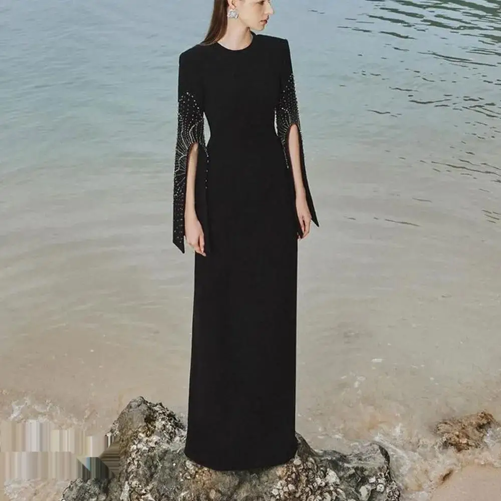 O-Neck Prom Dress Full SLeeves With Floor Length Evening Dress Women Wedding Party Formal Gowns Arabia