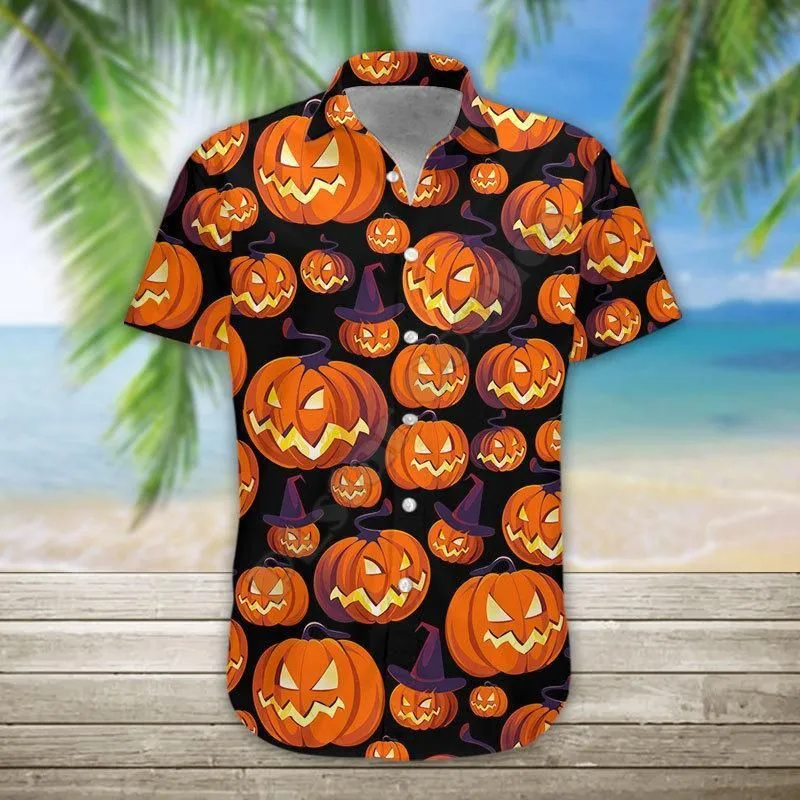 Boston Terrier Halloween Hawaii Shirt 3D Printed Beach Hawaiian Short Sleeve Streetwear Oversized Camisa Social Chemise Homme