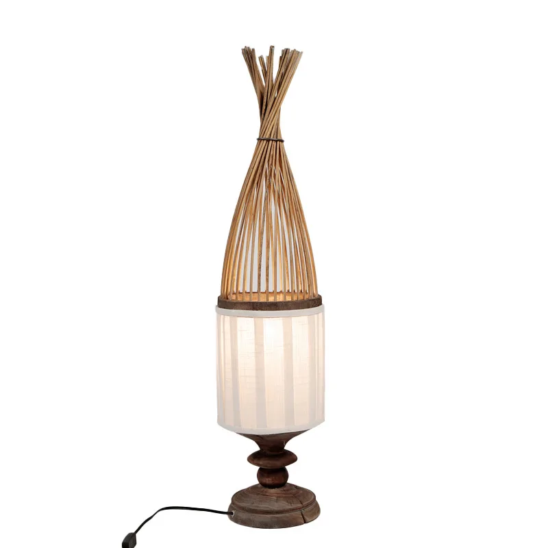 Hand woven wooden bamboo silk craft floor lamp pastoral warm homestay decorative lamps