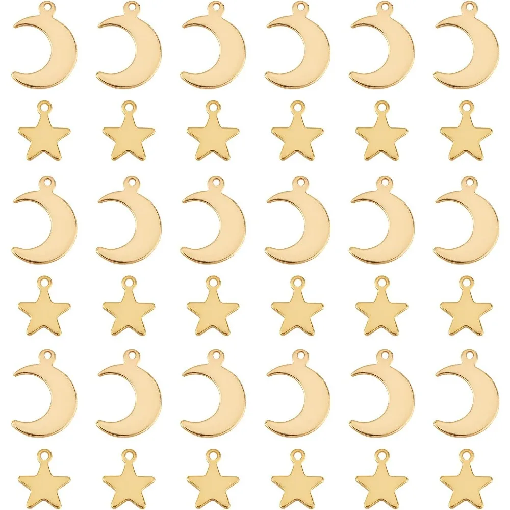 40pcs 2 Shapes Golden Charms Star & Moon Pendants 304 Stainless Steel Pendants for DIY Necklaces Jewelry Making Accessory