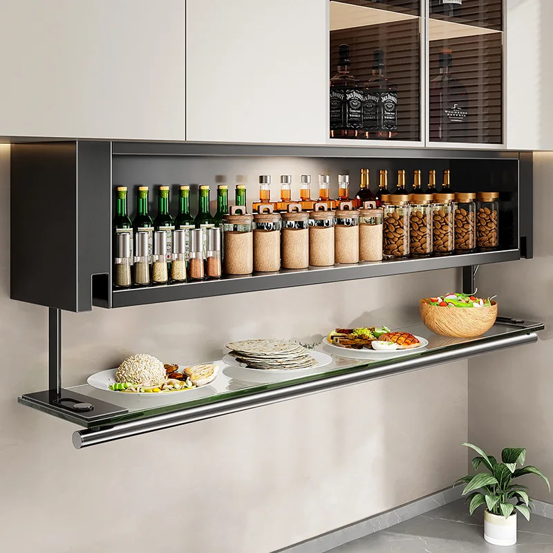 

Kitchen seasoning rack, non-punching wall-mounted hanging cabinet, condiment box below wall storage cabinet, pull basket