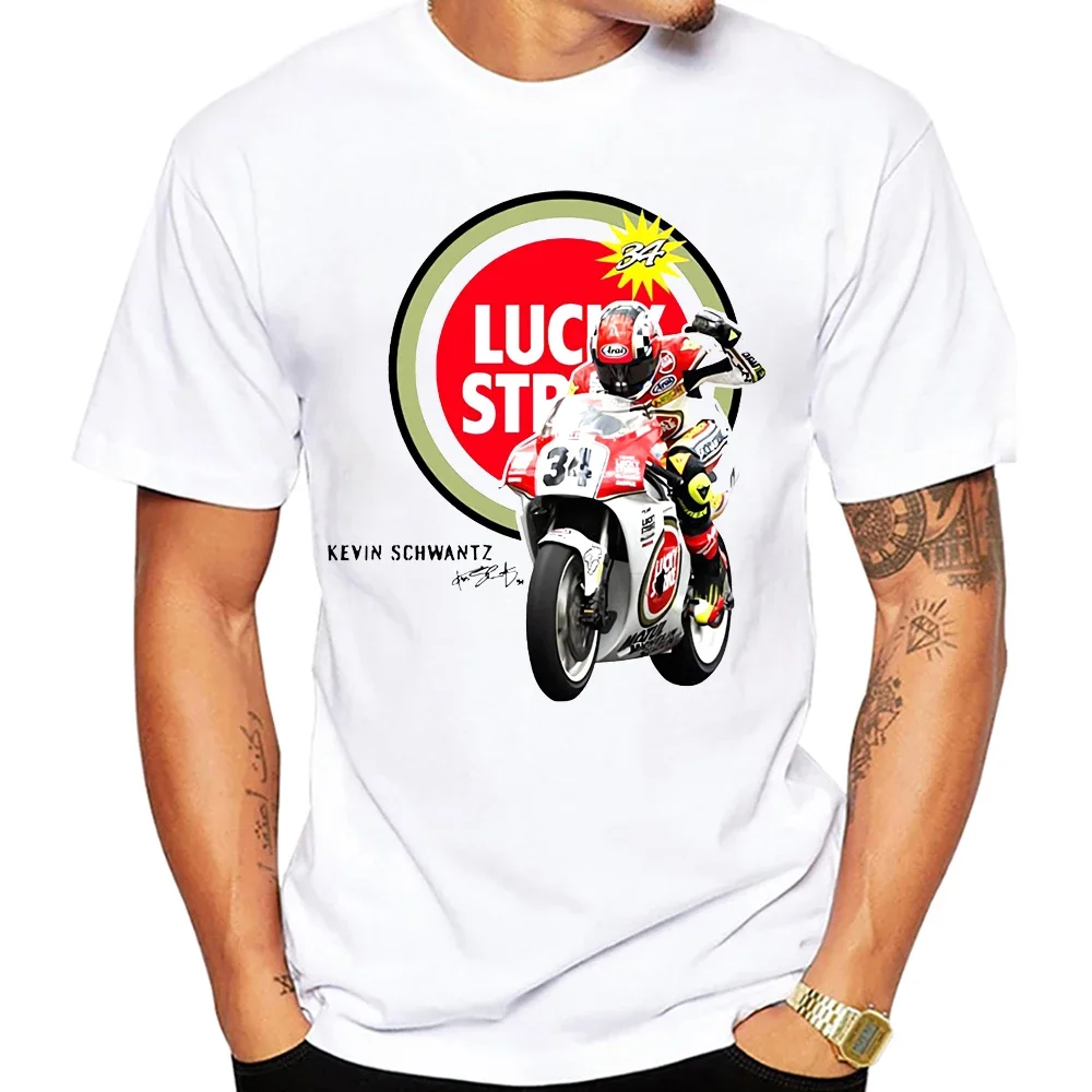 Kevin Schwantz 34 Legend GP King T-Shirt Summer Men Short Sleeve Adventure Motorcycle Sport Tops Hip Hop Casual Boy White Tees