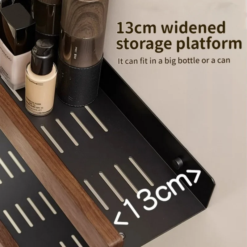 Removable Multifunctional Walnut Wood Shower Storage Rack, Upgraded Punch-Free Wall Mounted Bathroom Shelf