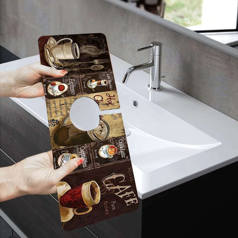 VIKAMA Pond Countertop Absorbent Drying Mat Decorative Drying Mat for Faucet Vintage Coffee Print Pattern  Absorbent Pad