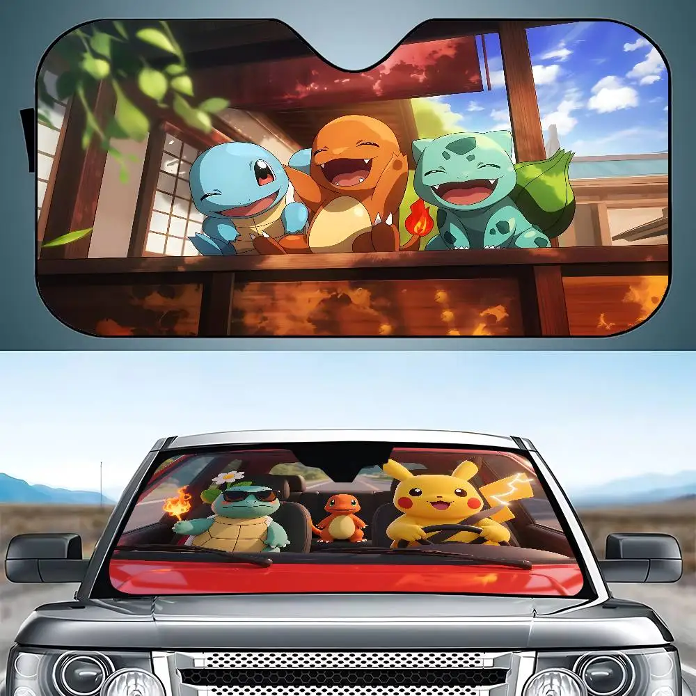 Anime Cute P-Poke-M-mon Kawaii Stylish And Trendy Windshield Sunshade, Car Windshield Cover, Car Sunshade Curtain, Car Sun