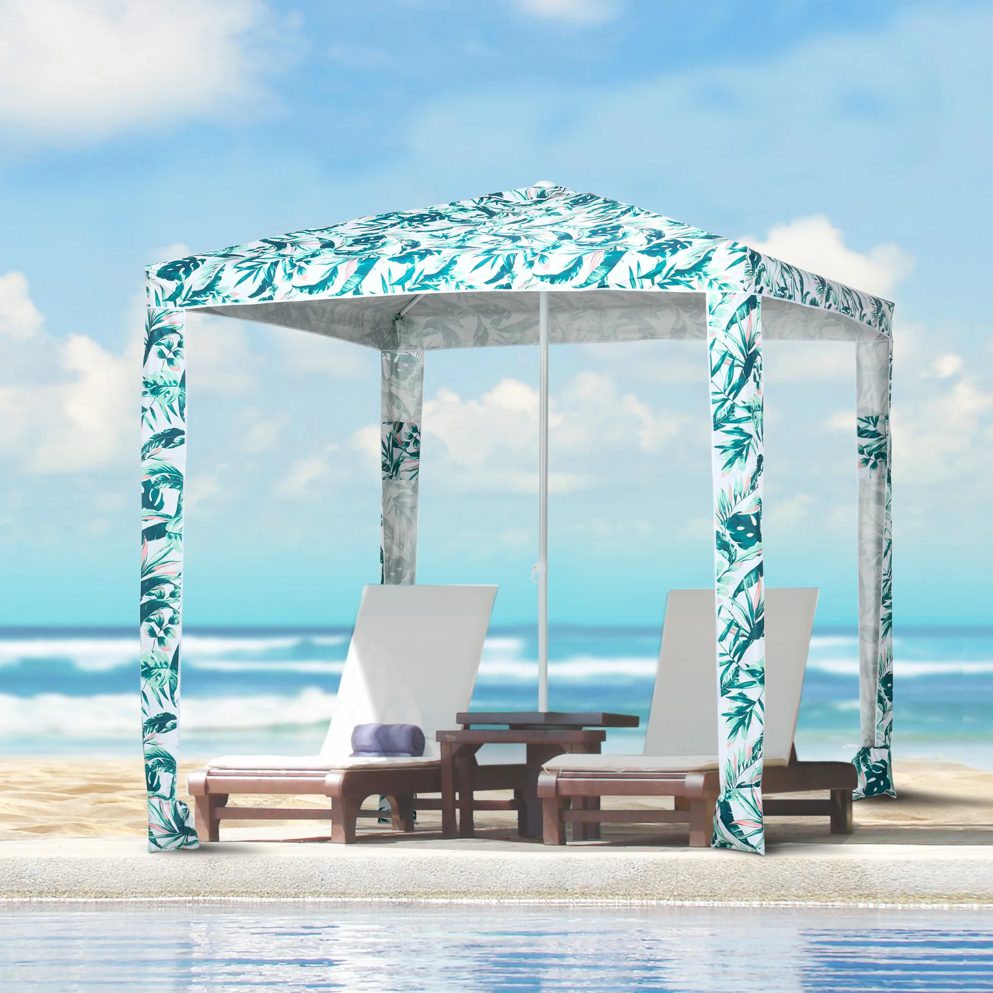 Quick Setup Beach Cabana 6.5FT, UPF 50+ Sun Shade with Sandbags & Carry Bag, Easy Canopy Shelter for Family, Green Coconut