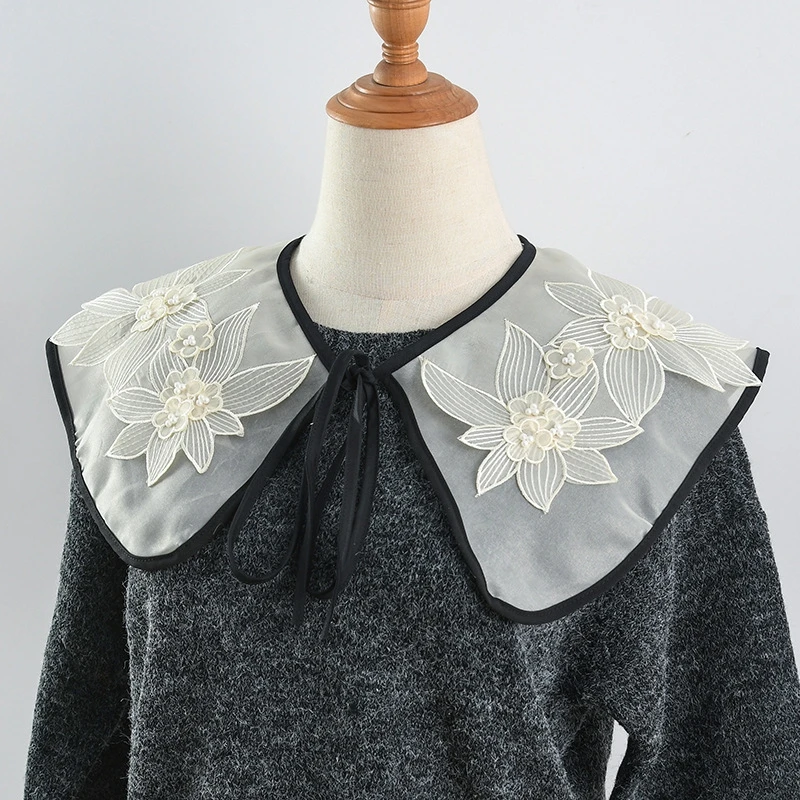 

Elegant Embroidery Shawl Sheer Detachable Fake Collar Cape Wrap Tops Sweaters Blouse Neck Decorative Accessory