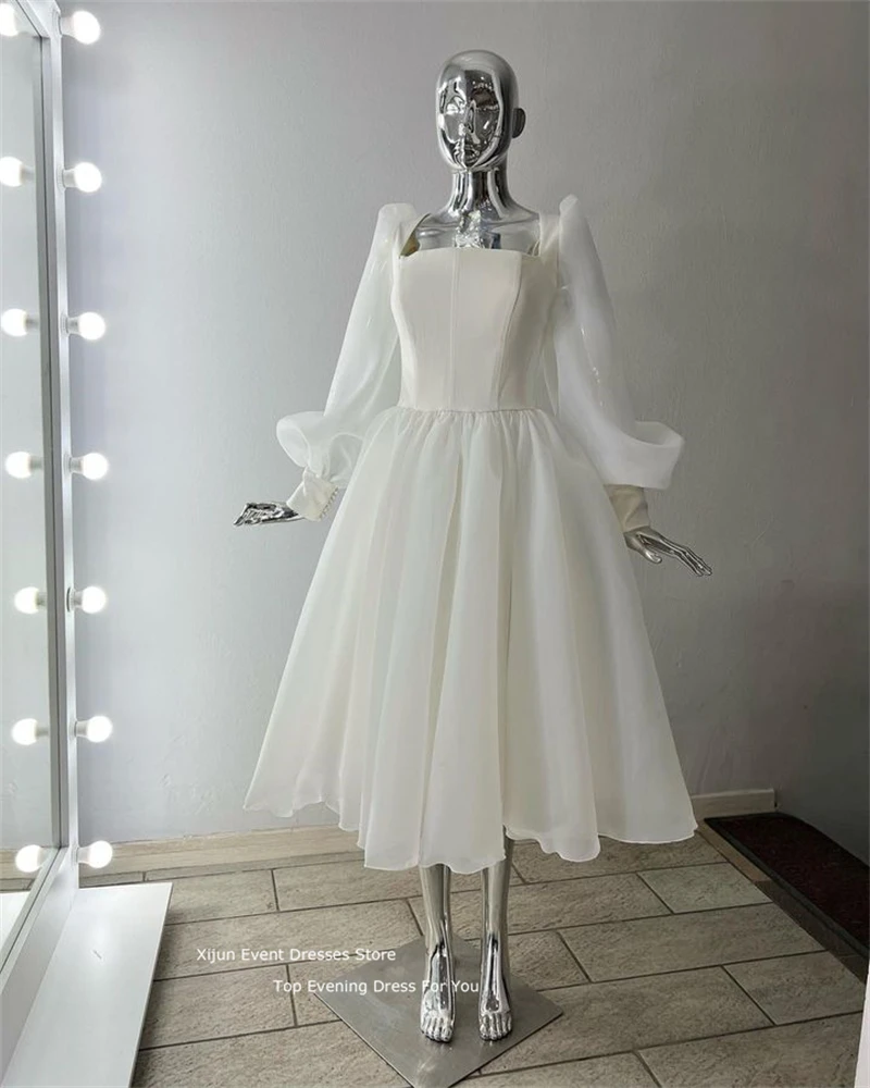 Xijun White Simple Evening Dress Short Organza Prom Dress Puff Sleeves Prom Gowns Fairy Princess Party Dress 2023 Homecoming