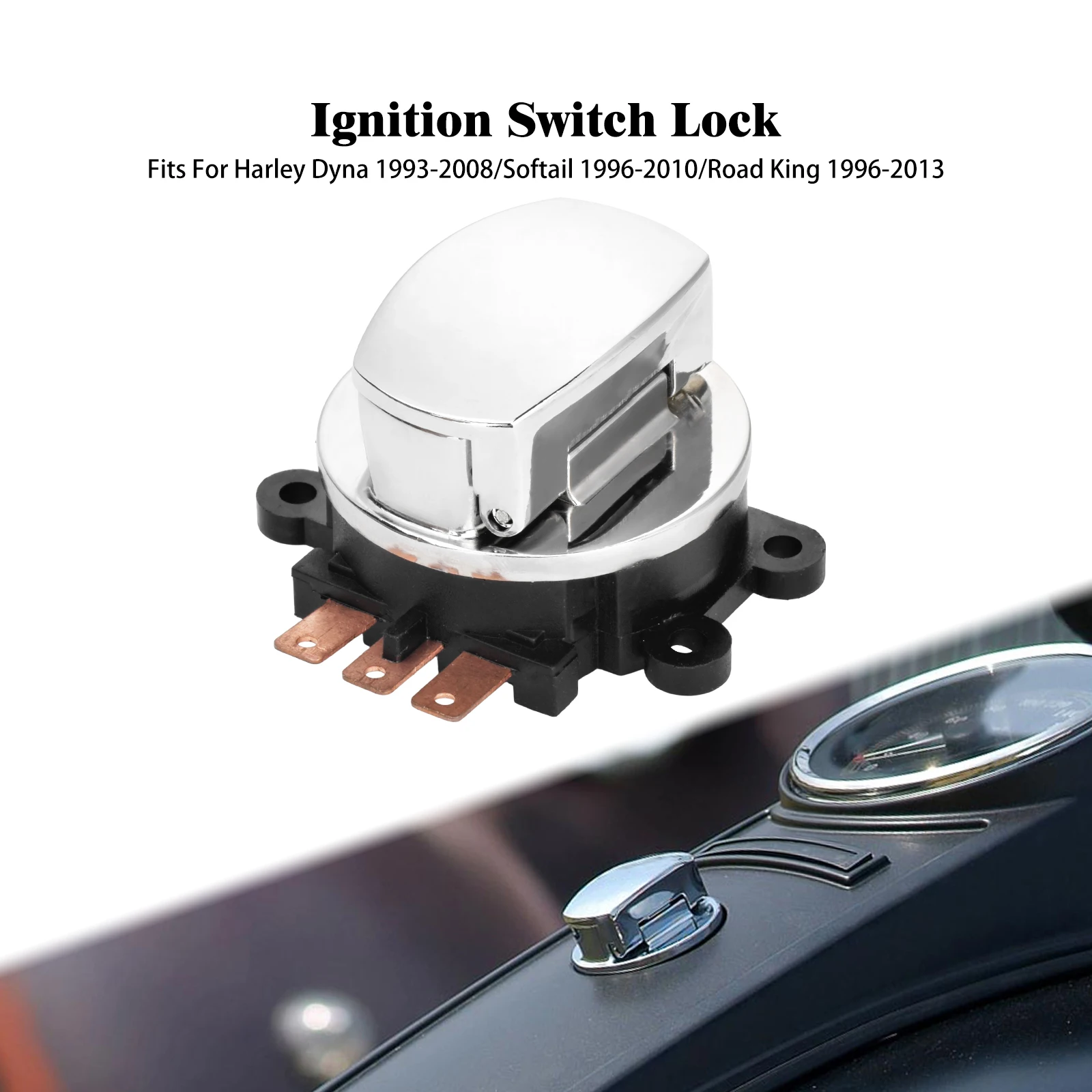 Motorcycle Ignition Switch Lock Chrome 3 Position With Keys For Harley Touring Road King 96-13 Softail FL 96-2010 Dyna 1993-2008