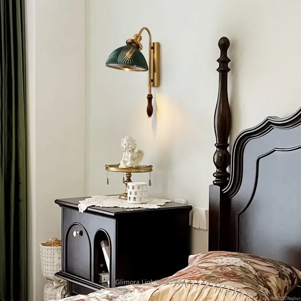 American Retro Glass Wall Lamp for Bedroom Headboard