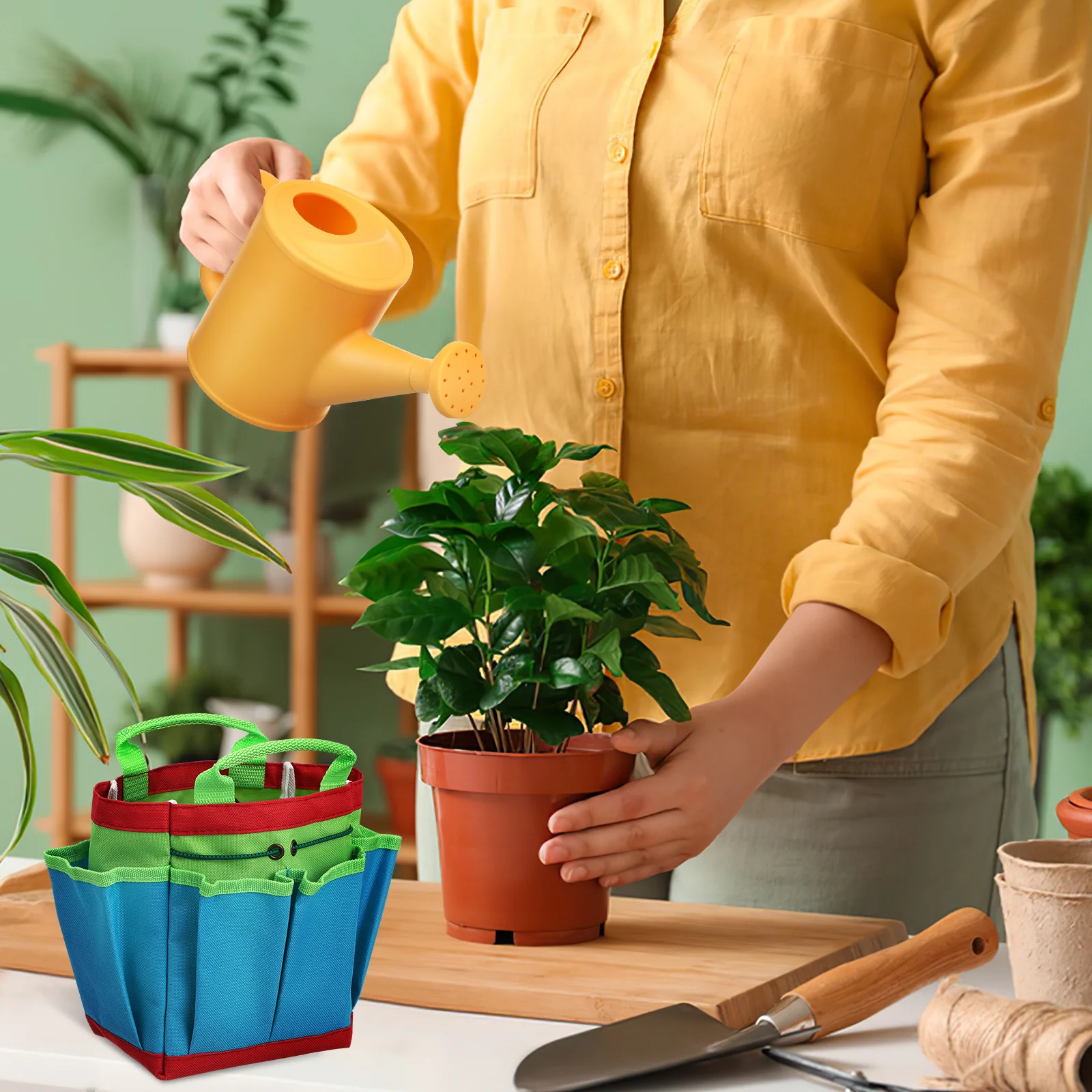 

1 Set Gardening Tools Set With Shovel Rake Watering Can For Garden Outdoor Play Pp Metal Material Lightweight