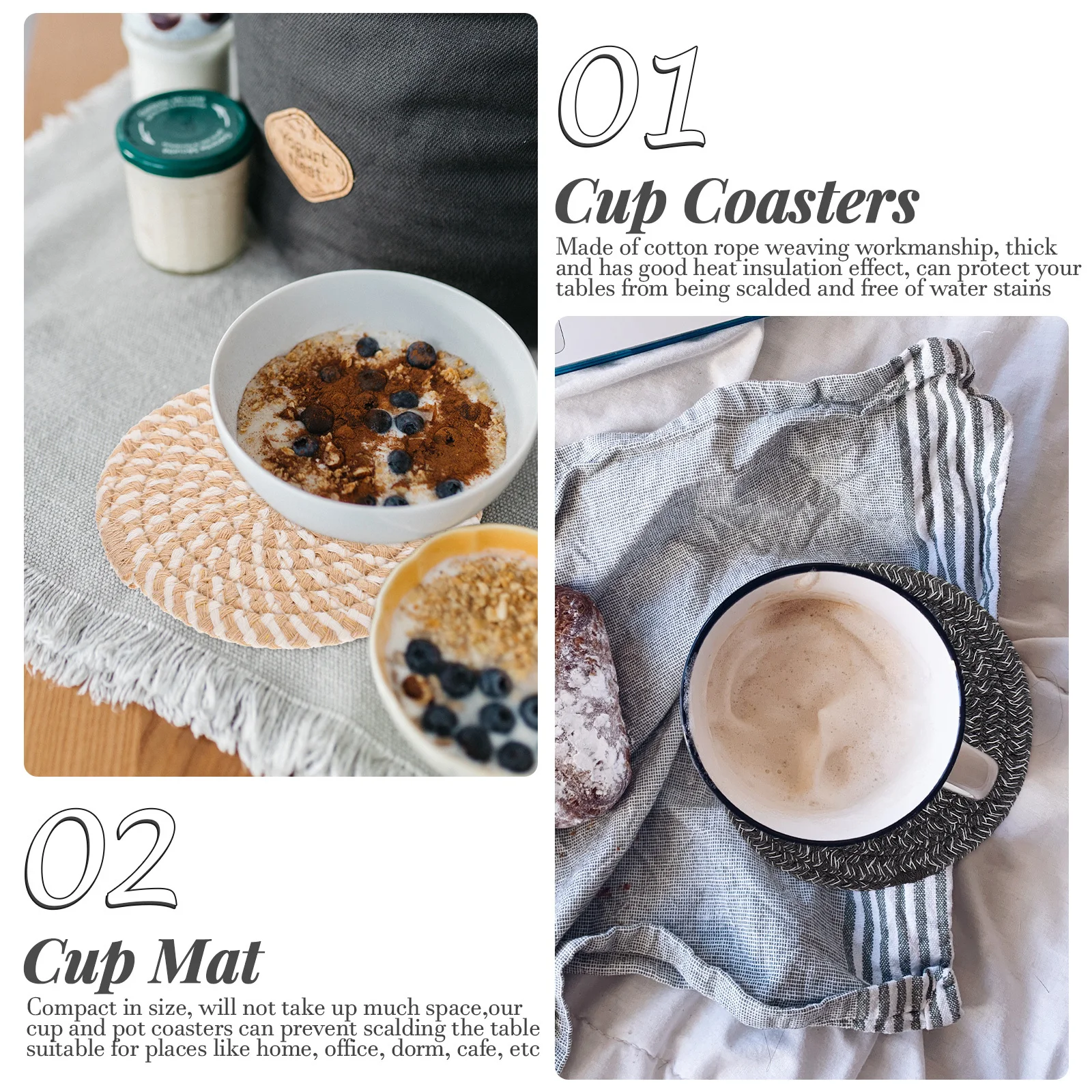 

8Pcs Cotton Woven Table Coasters Thick Heat Insulation Drink Pads for Coffee Cups Pots Cup Coasters Cup Mat Coaster Set
