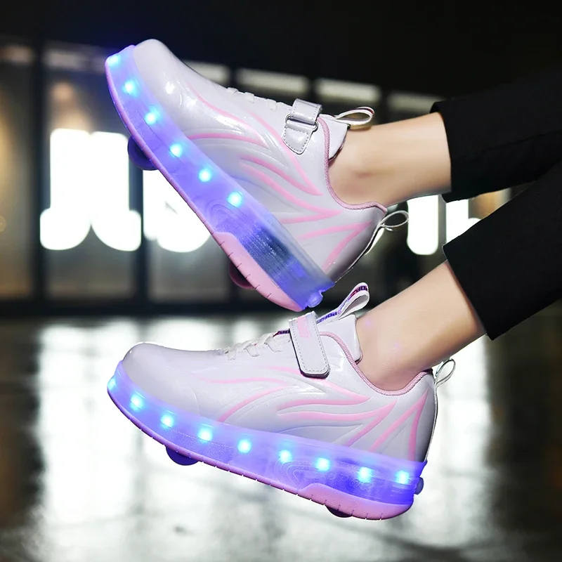 Neonate ragazzi Led bambini pattini a rotelle scarpe nuove scarpe da ginnastica leggere per bambini con ricarica USB con 2 ruote Designer luminoso