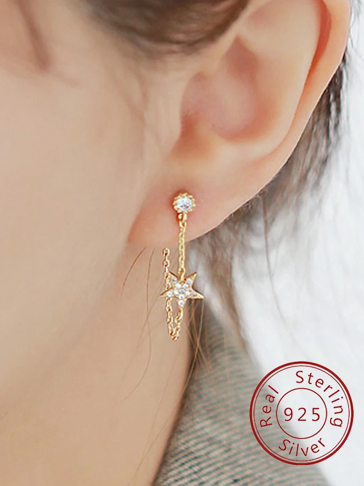 

925 Sterling Silver Simplicity Classic Five Pointed Star Zircon Earrings For Women Anniversary Party High Quality Fine Jewelry