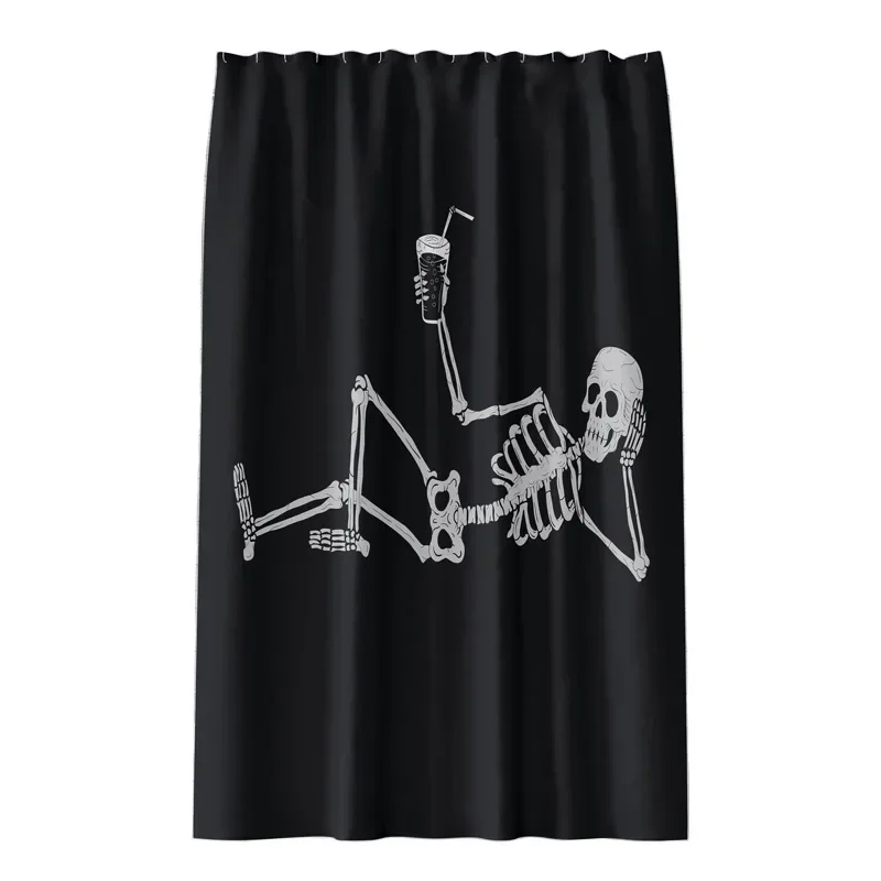 New Black and White Skull Shower Curtain Painting Halloween Home Decor  Large Size Waterproof Polyester