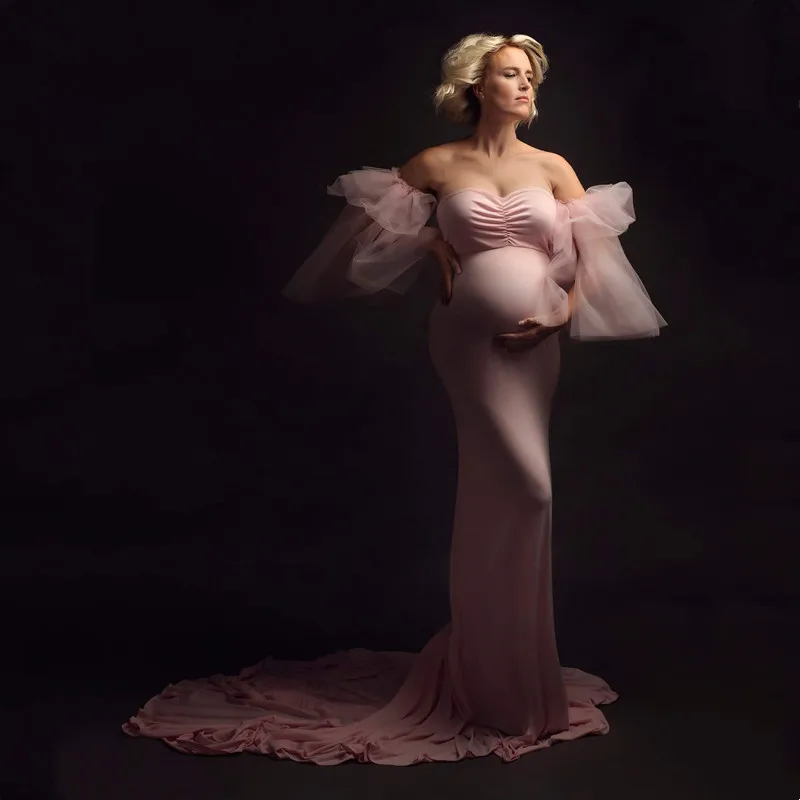 

Elegant Pink Woman Maternity Photography Dresses For Pregnant Women Party Wedding Evening Gown Pregnancy Photo Shooting Dress