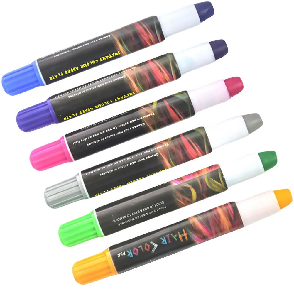 

Набор из 6 временных водорастворимых мелков-карандашей для окрашивания волос, безопасные, для самостоятельного использования, для салонов, дома, на День рождения, Косплей, Хэллоуин