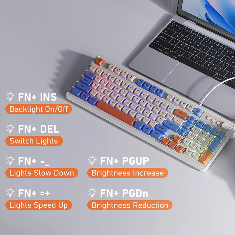 EWEADN Wired Gaming Keyboard, 98 Silent Keys, Cream Keycaps, Rainbow RGB Backlit, Ergonomic Compact Design for eSports