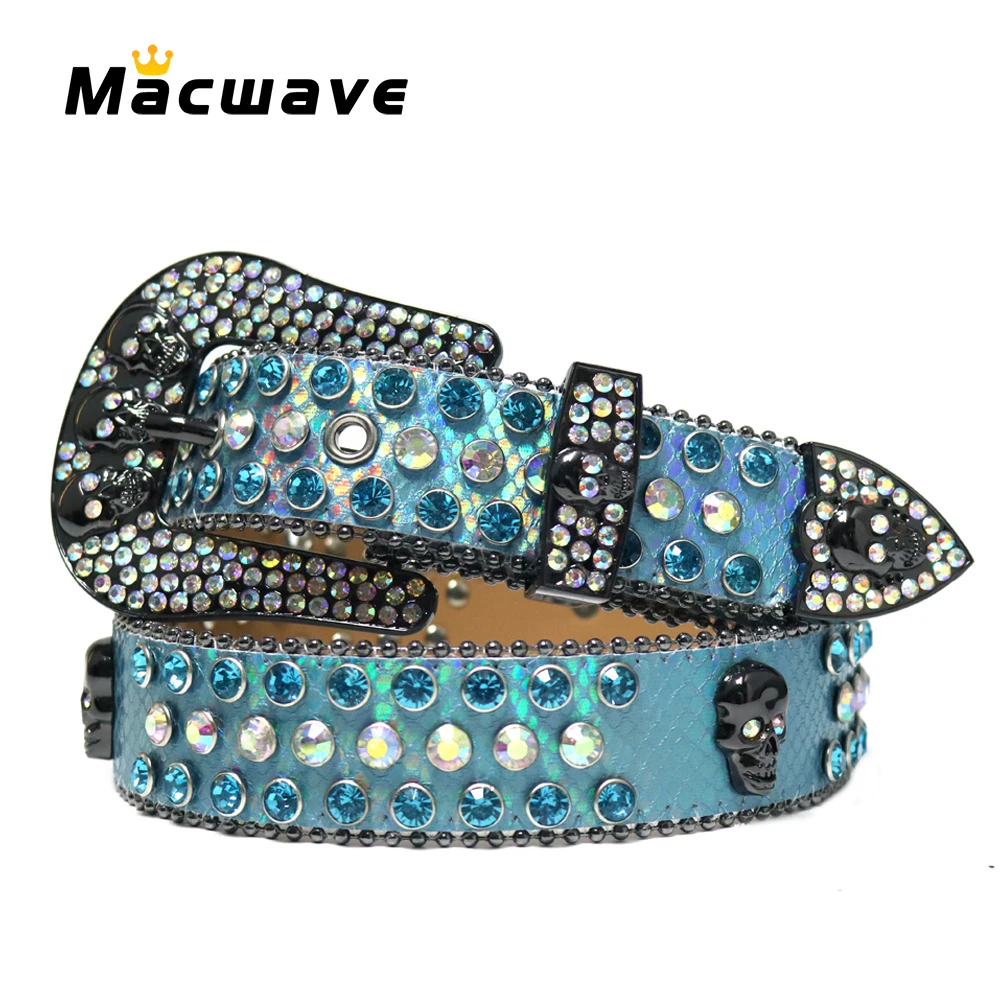 

Hot Western Wide Buckle Belts For Women Men Vintage Studded Belt Rhinestone Skull Belt Cinto De Strass For Jeans Punk