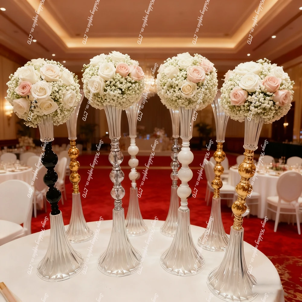 

10pcs )55cm to 85cm tall) Gold Acrylic Crystal Flower Rack Gold Arch Stand Wedding Centerpiece Event Party Decor Road Lead Metal