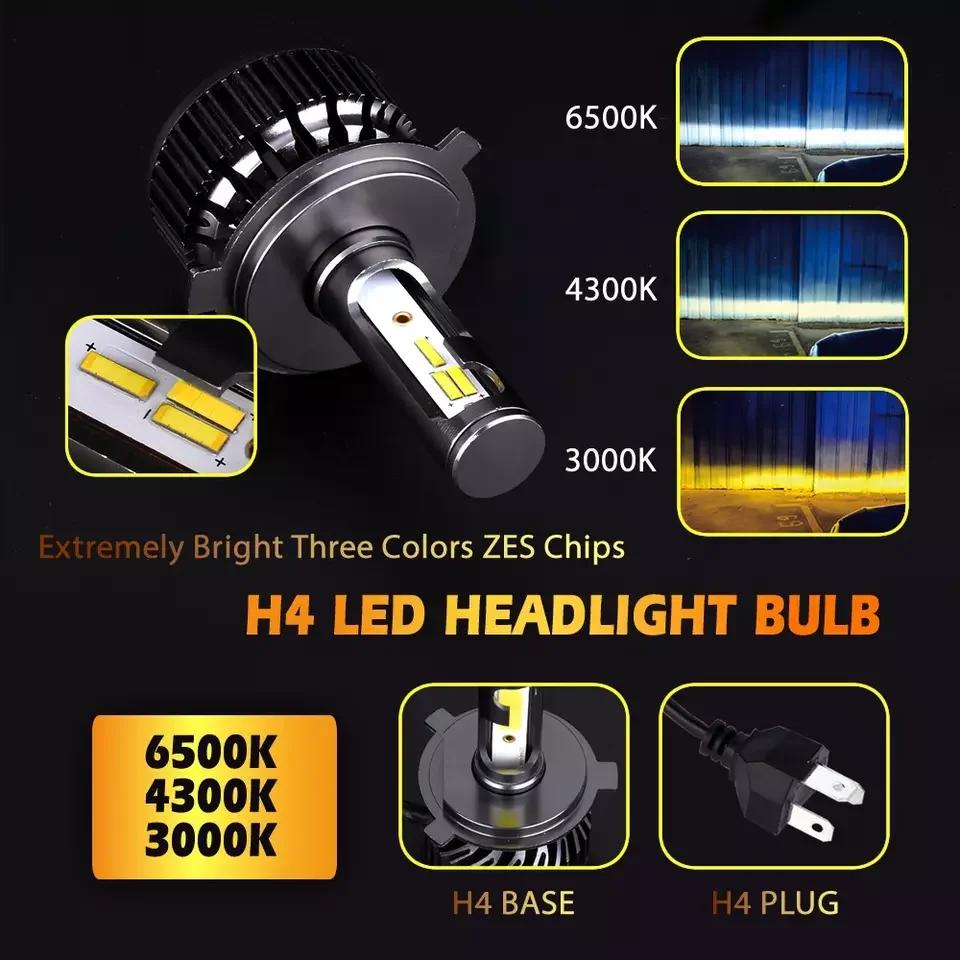 Heyword H4 LED H7 3 renk değiştiren araba farları 3000K 4500K 6500K flaş 80W oto lambaları 2 adet H1 H3 H11 9005 H13 H13