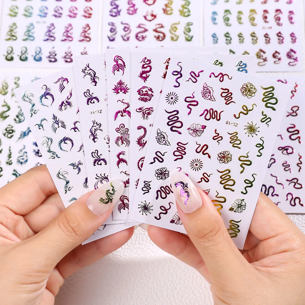 3pcs 3D New Luxury Chinese Dragon Nail Art Sticker Kawaii Pink Blue Glitter Self Adhesive Transfer Nail Decoration Slider Decals